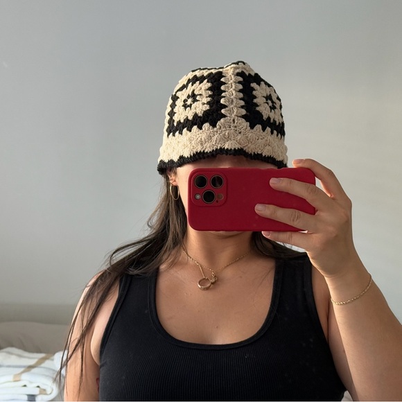 Black and Cream Crochet Beanie - Picture 2 of 3